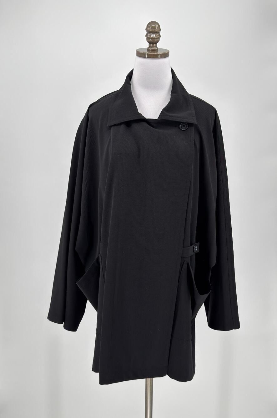 Ivan Grundahl Linea S Vintage 80s Black Wool Long Sleeve Swing Jacket